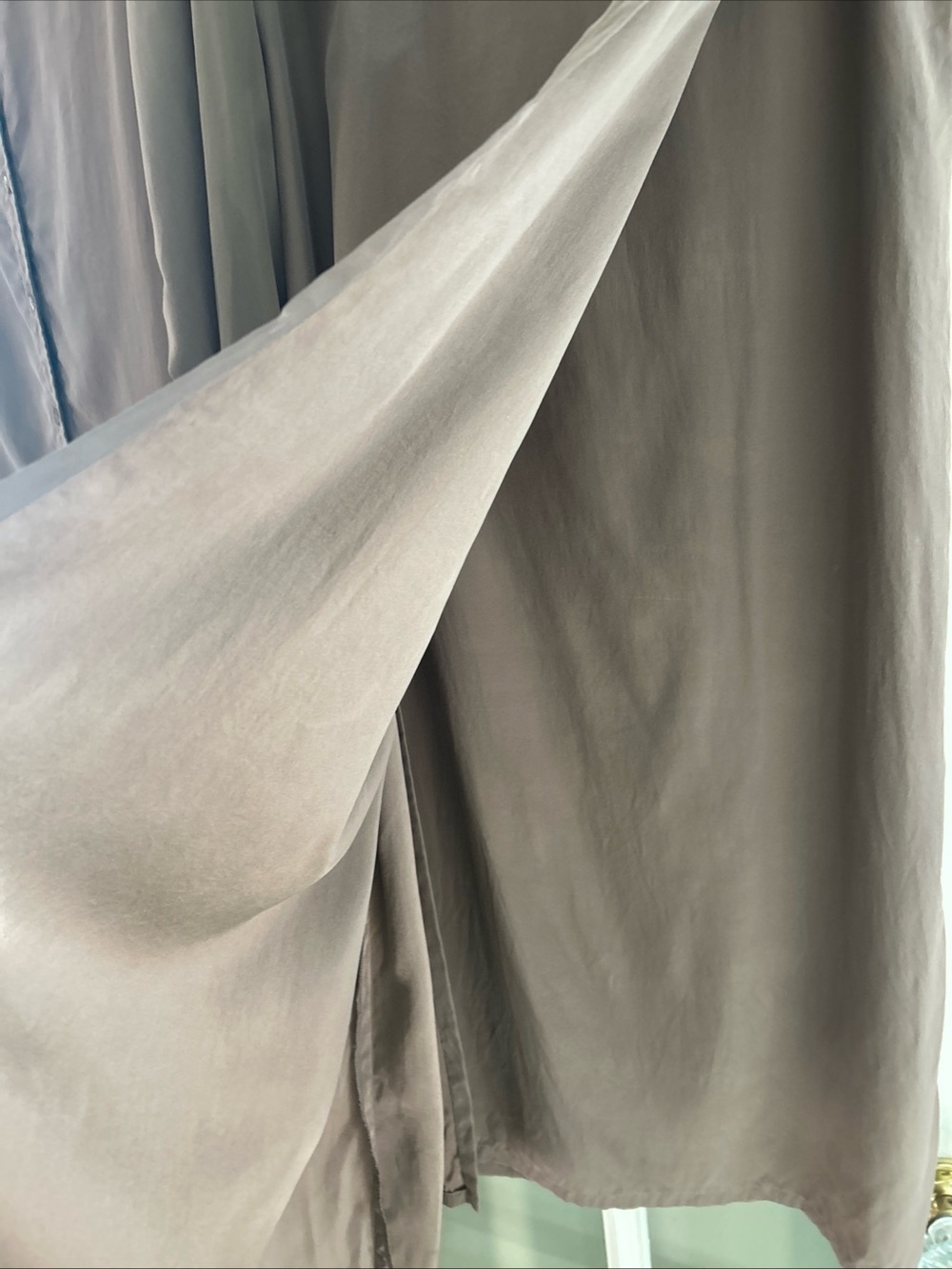 EILEEN FISHER NY TAUPE 100% SILK LONG TUNIC WRAP SKIRT SUIT SZ S/M EXCELLENT - Picture 4 of 12